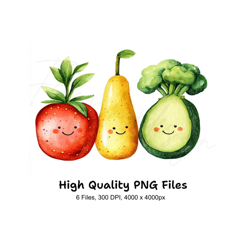 Smiling Fruit and Vegetable Friends Clipart Bundle