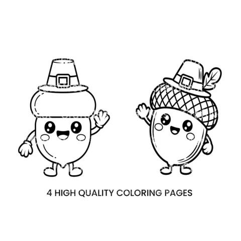 Cute Acorn Pilgrim Hat Coloring Books