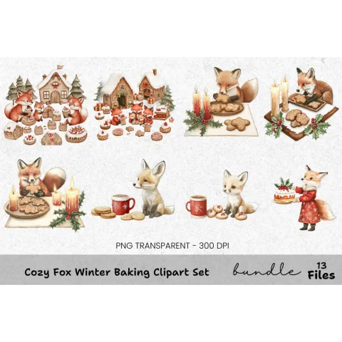 Festive Fox Christmas Baking Clipart Bundle
