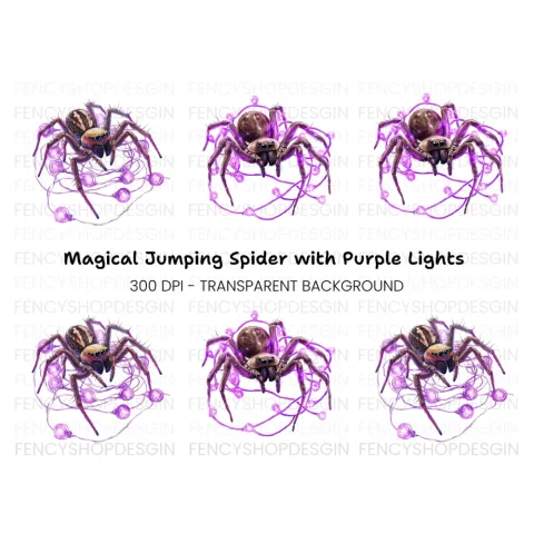 Jumping Spider with Purple Lights Clipart Bundle