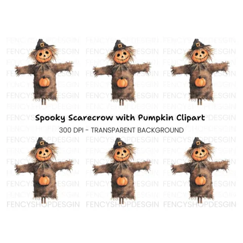 Cute Pumpkin Scarecrow Clipart Bundle