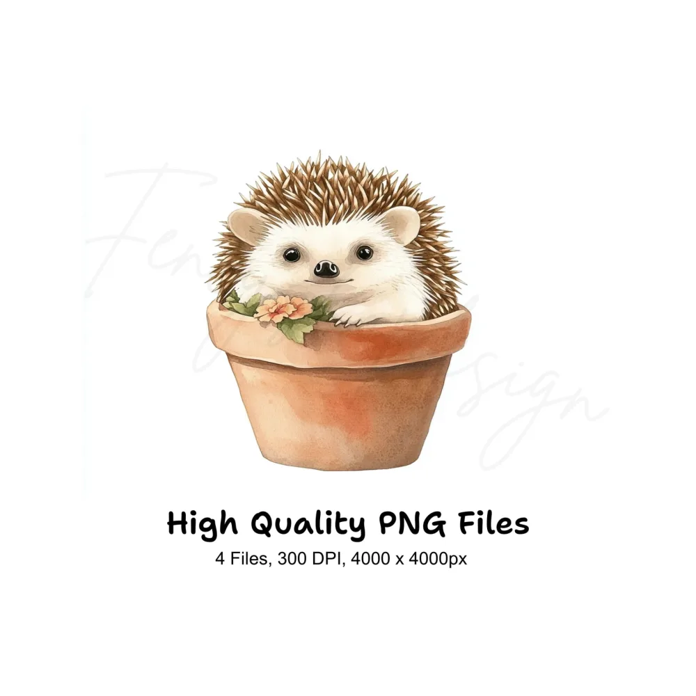 Cute Hedgehog in Pot Clipart Bundle