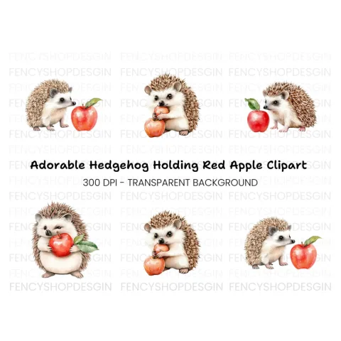 Hedgehog and Apple Clipart Bundle