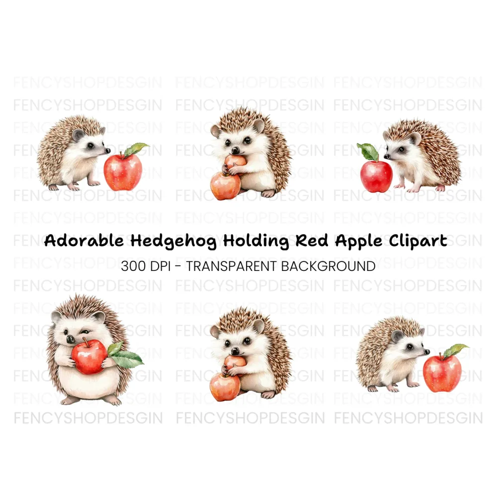 Hedgehog and Apple Clipart Bundle