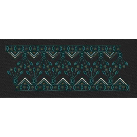 Black Teal Peacock Eye Chevron Border Black & Dark Teal Embroidery Design