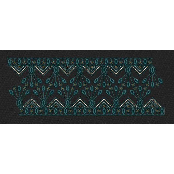 Black Teal Peacock Eye Chevron Border Black & Dark Teal Embroidery Design