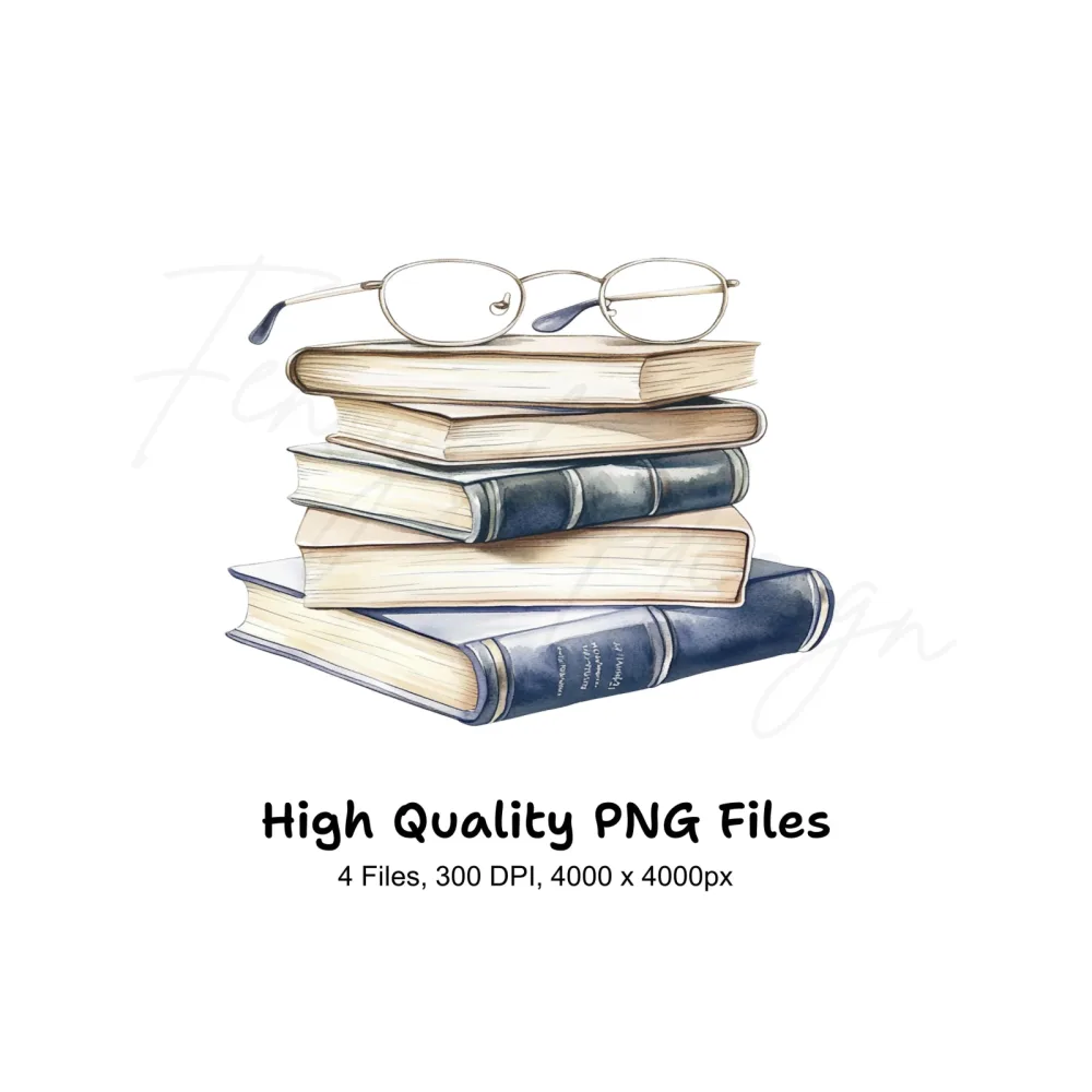 Book Stacks with Glasses Clipart Bundle