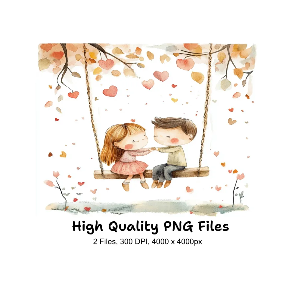 Cute Couple on Swing Clipart Bundle