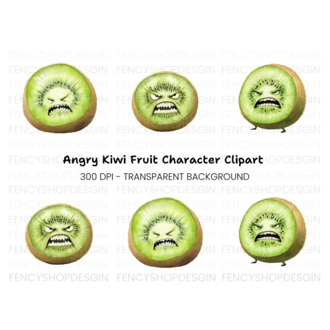 Furious Kiwi Fruit Character Clipart Bundle