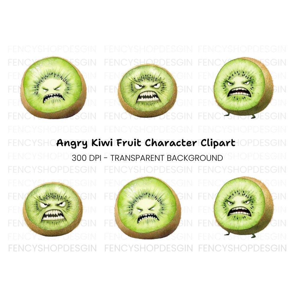 Furious Kiwi Fruit Character Clipart Bundle