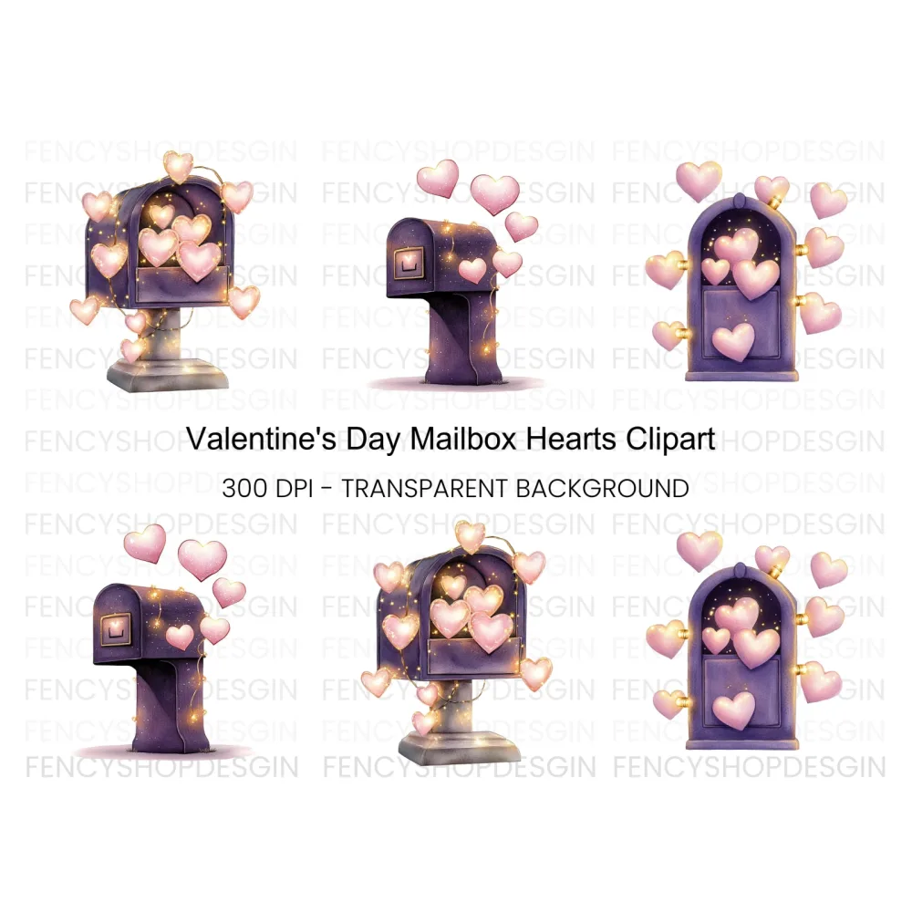 Valentine Mailbox Hearts Clipart Bundle
