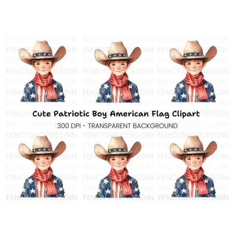 Cute Patriotic Boy Cowboy Clipart Bundle