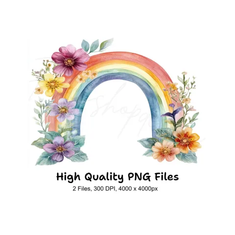 Rainbow Floral Clipart Bundle