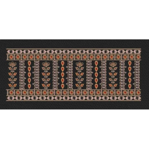 Floral Border Orange Vertical Flowers Embroidery Design
