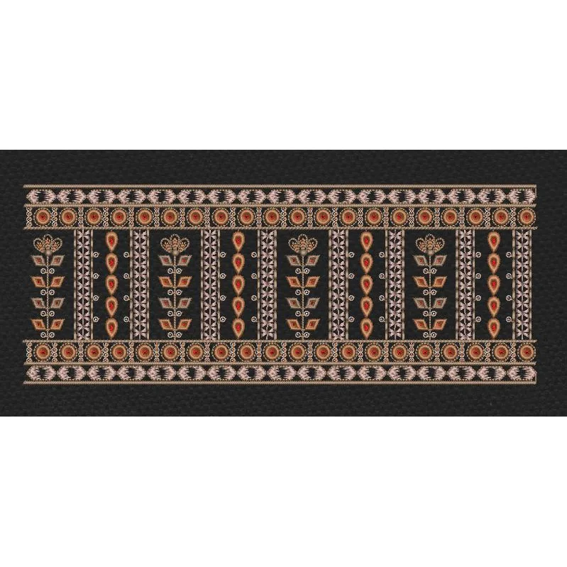 Floral Border Orange Vertical Flowers Embroidery Design