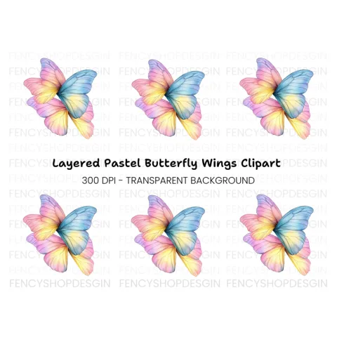 Pastel Butterfly Wings Clipart Bundle