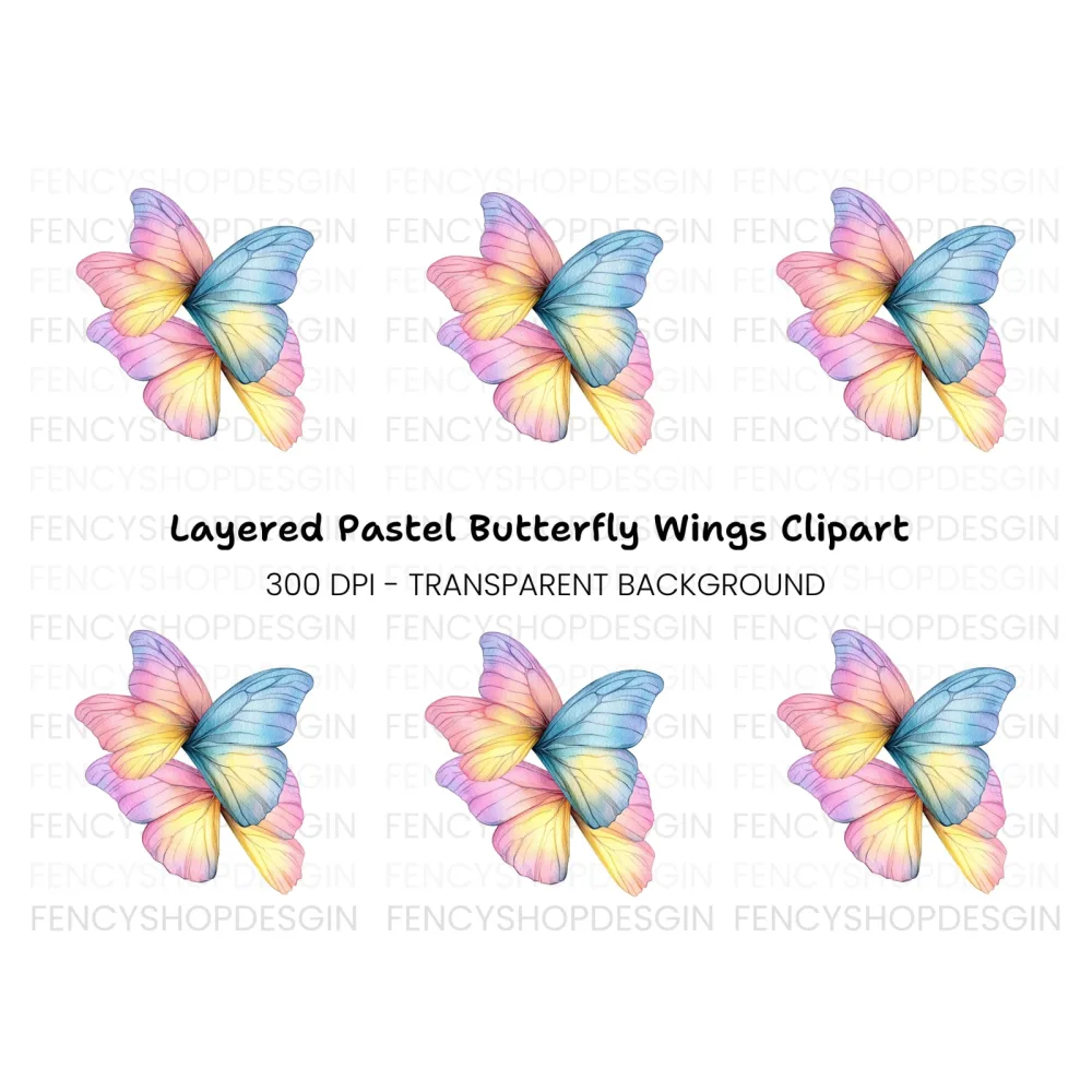 Pastel Butterfly Wings Clipart Bundle