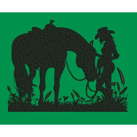 Horse And Rider In Grass Embroidery Design