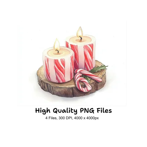 Candy Cane Christmas Candles Clipart Bundle