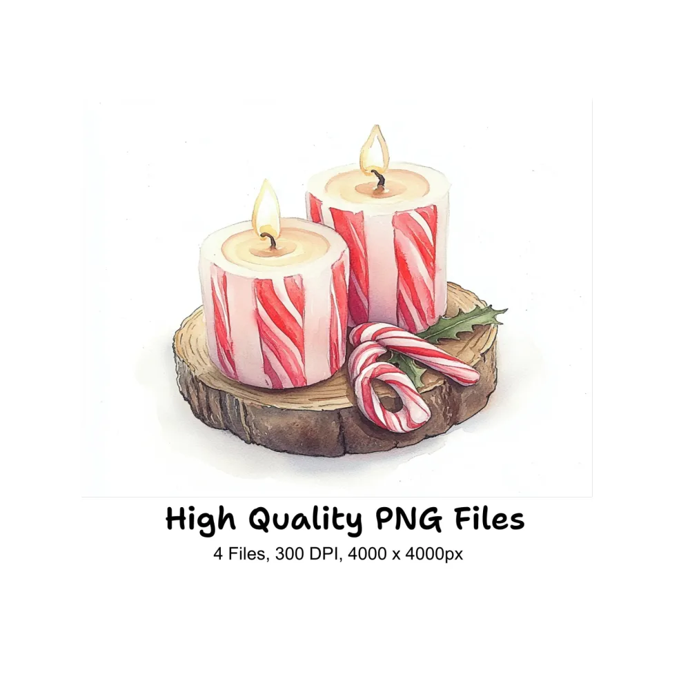 Candy Cane Christmas Candles Clipart Bundle