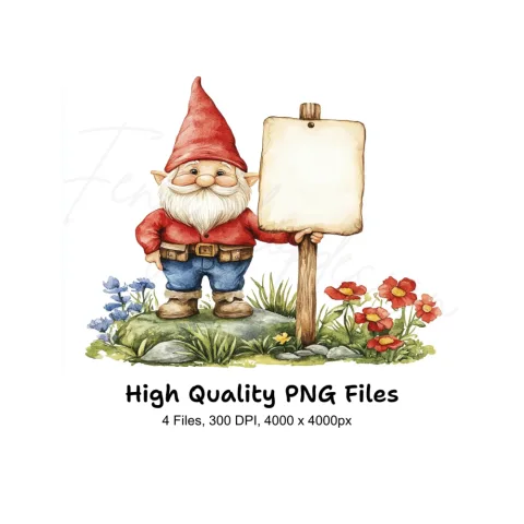 Charming Garden Gnomes with Signs Clipart Bundle