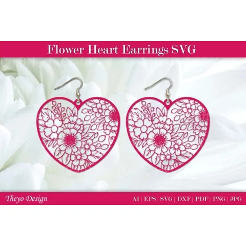 Flower Heart Earrings SVG Bundle