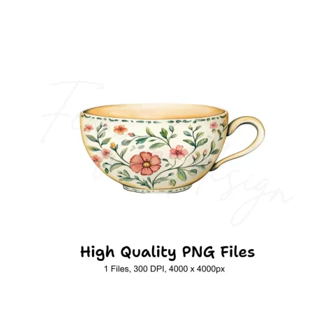 Elegant Floral Teacup Clipart Bundle