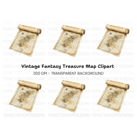 Ancient Island Map Scroll Clipart Bundle