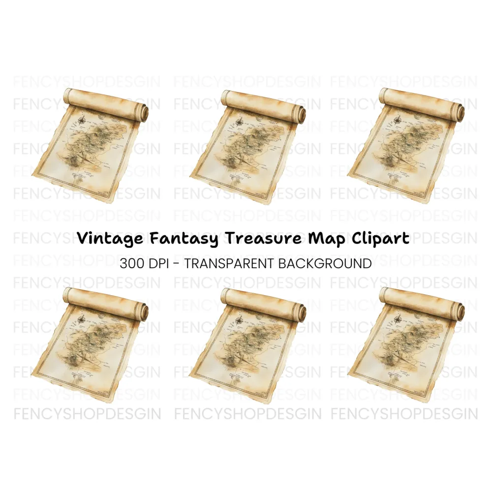 Ancient Island Map Scroll Clipart Bundle