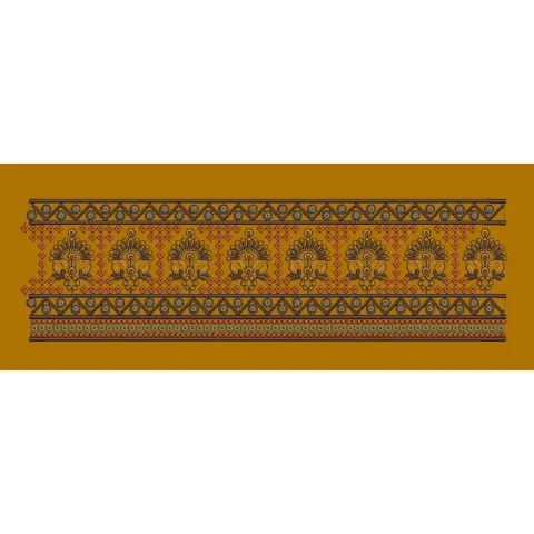 Fan Floral Lattice Zigzag Border Embroidery Design
