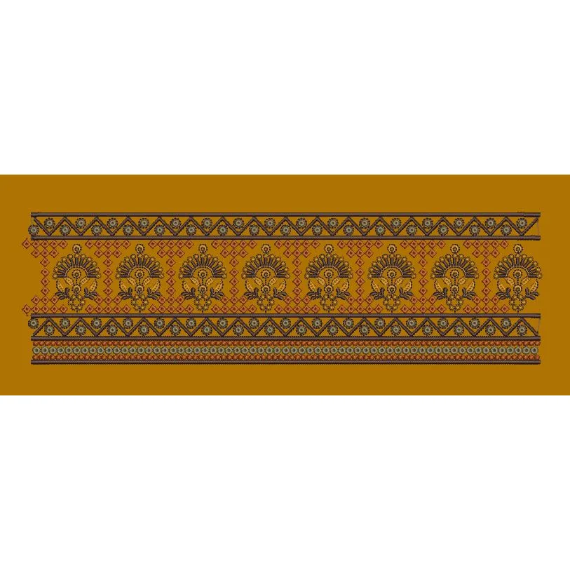Fan Floral Lattice Zigzag Border Embroidery Design