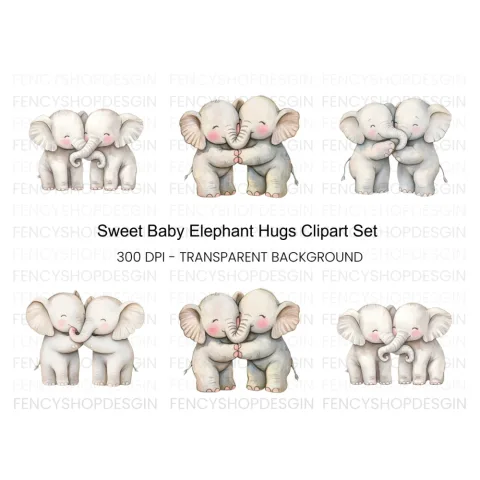Sweet Baby Elephant Hugs Clipart Bundle