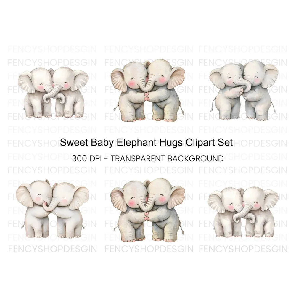 Sweet Baby Elephant Hugs Clipart Bundle