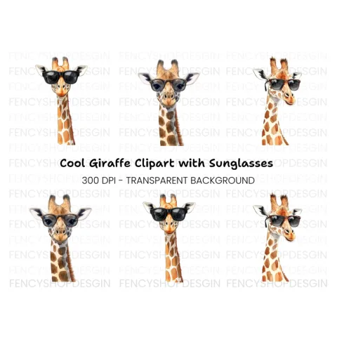 Cool Giraffe With Sunglasses Clipart Bundle
