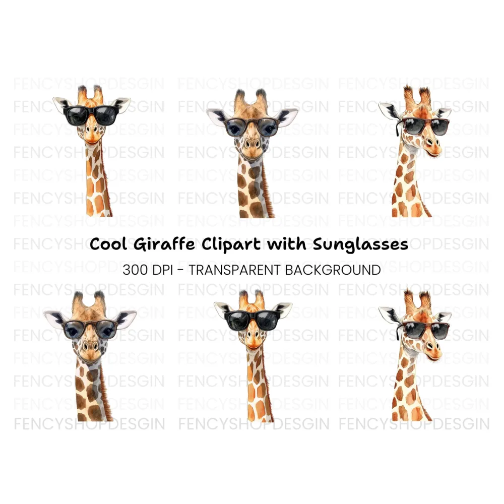Cool Giraffe With Sunglasses Clipart Bundle