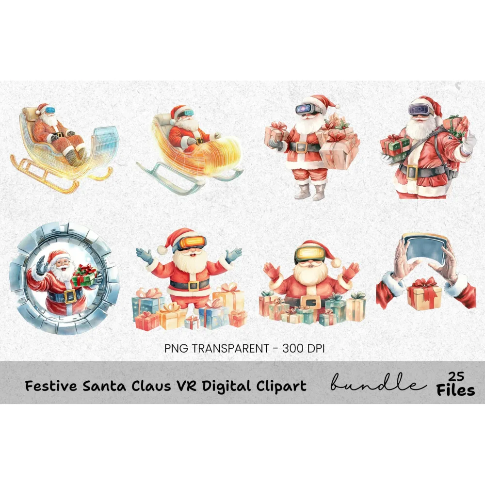 Santa Claus Snow Globe Clipart Bundle