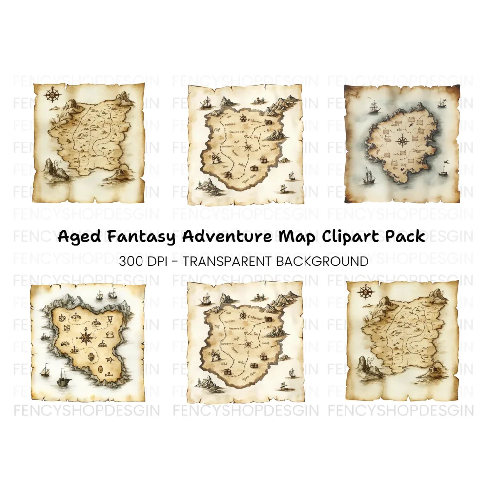 Vintage Treasure Maps Clipart Bundle