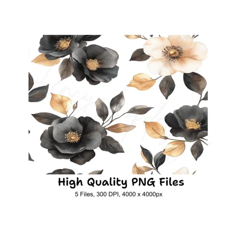 Black Gold Floral Clipart Bundle