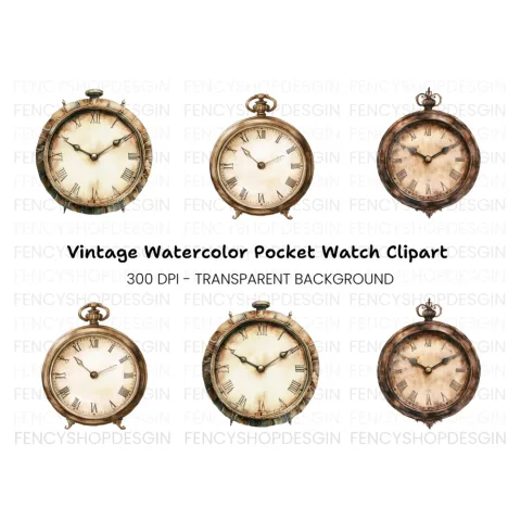 Antique Pocket Watch Clipart Bundle