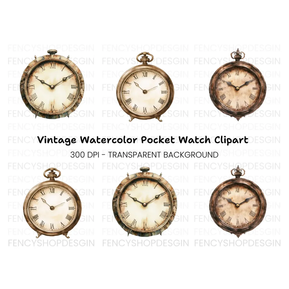 Antique Pocket Watch Clipart Bundle