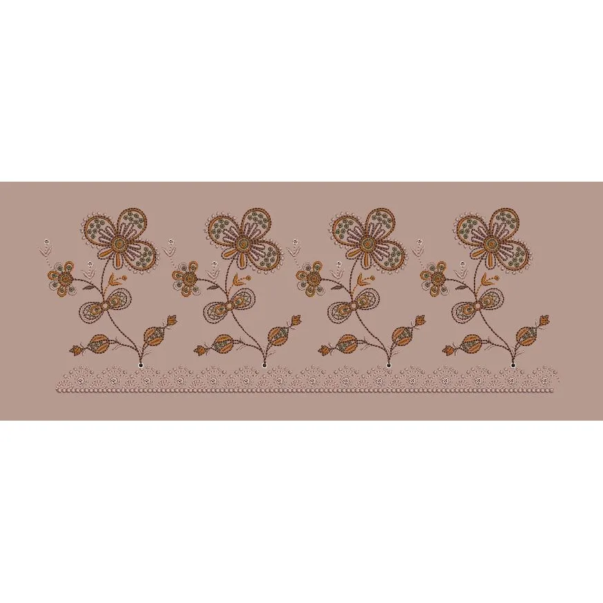 Ornate Four Petal Blossom Sprigs with Lace Base Embroidery Design