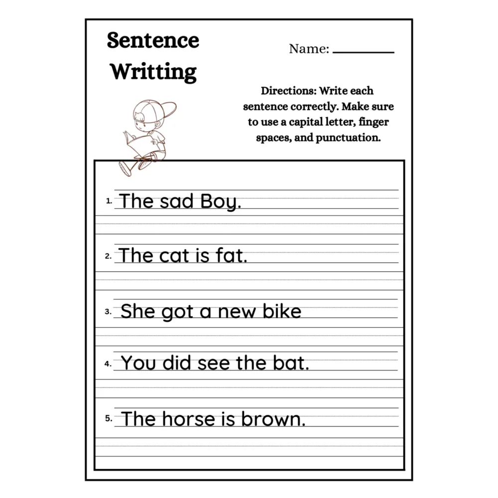 Sentence Writing Correction Worksheets