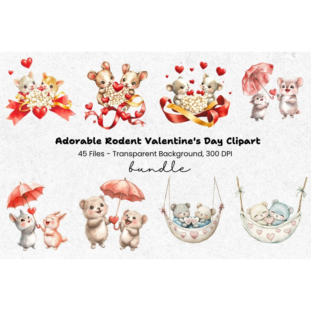 Cute Mice Valentine's Day Clipart Bundle