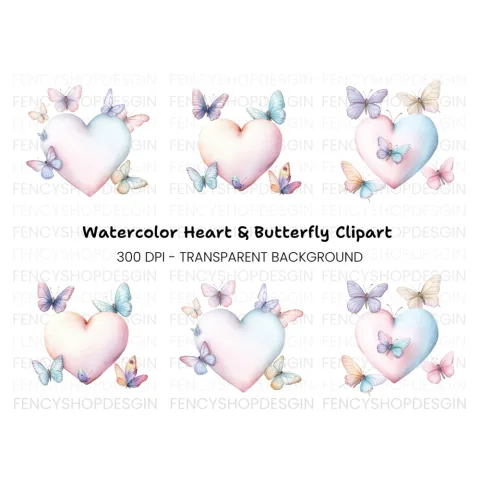 Hearts and Butterflies Clipart Bundle