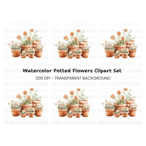 Potted Flowers Clipart Bundle