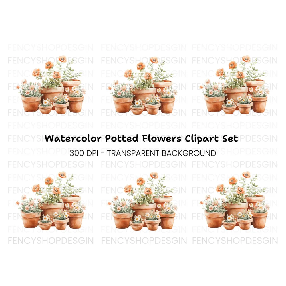 Potted Flowers Clipart Bundle
