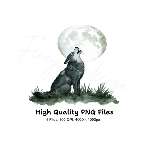 Howling Wolf Moon Clipart Bundle