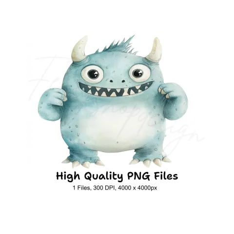 Cute Blue Monster Clipart Bundle