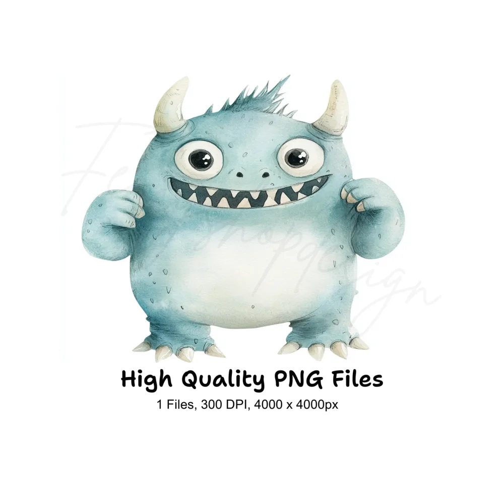 Cute Blue Monster Clipart Bundle