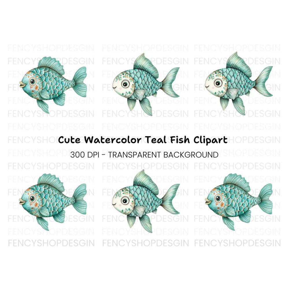 Whimsical Blue Fish Clipart Bundle